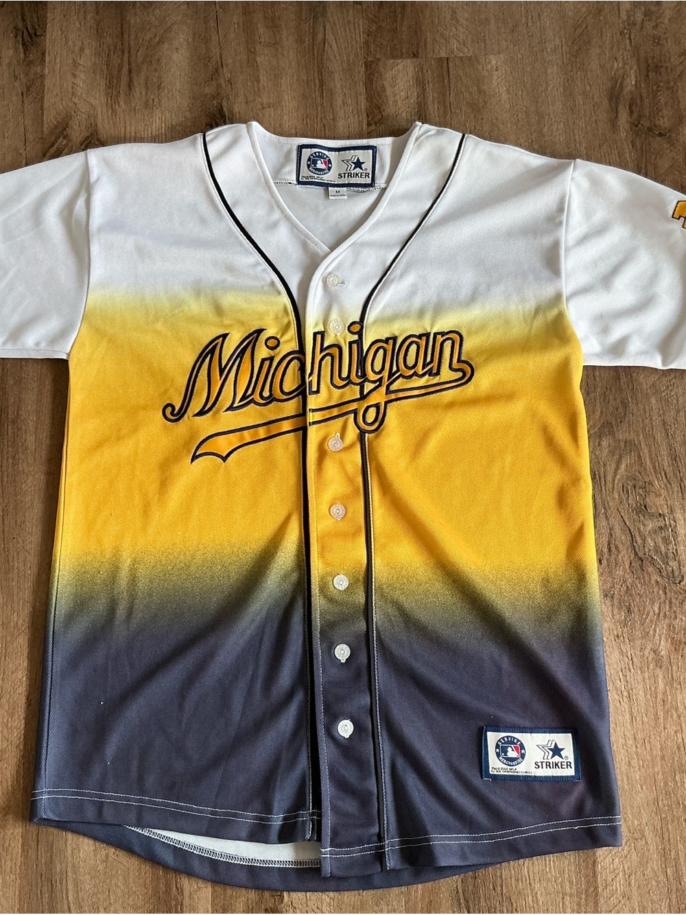 Vintage Michigan Jersey Medium Baseball Short Sleeve Gradient Dye Blue Striker